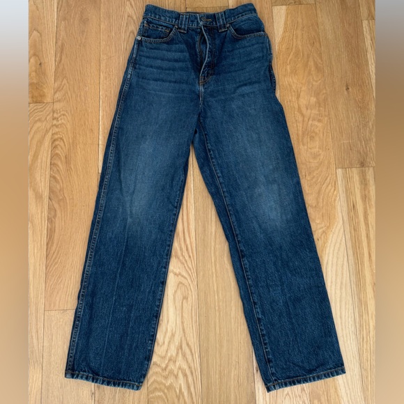 KHAITE SHALBI Blue Denim Jeans with Orange Stitching - Picture 3 of 6